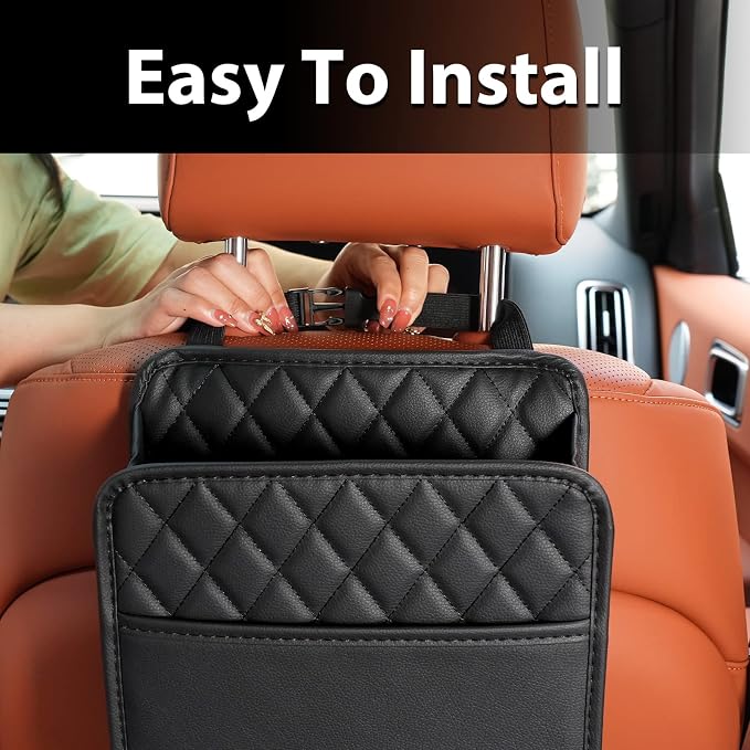 2Pack Car Seat Back Hanging Bag Car Document Holder Multi-Pocket Bottle Bag Storage Waterproof Pu Leather Box Organizer Travel Tidy Pouch Pocket Kids