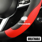 Black Red Breathable Microfiber Leather Steering Wheel Cover | Breathable Anti Slip Grip Cool Sporty Look Glow for Women Men