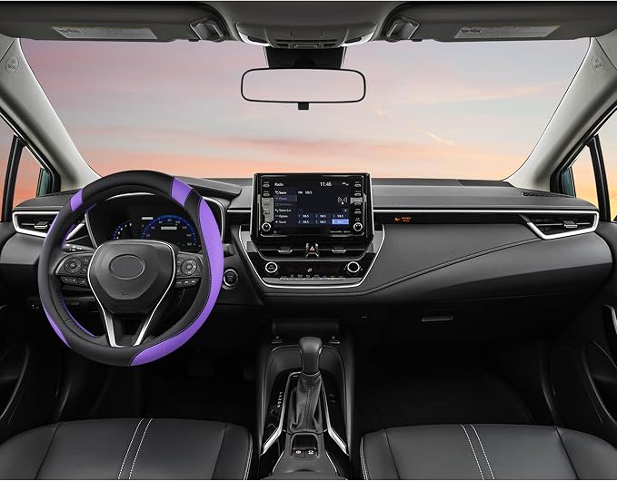 Customized Auto Car Steering Wheel Cover for Toyota Rav4 Corolla Camry Highlander (Black+Purple-Standard Size)