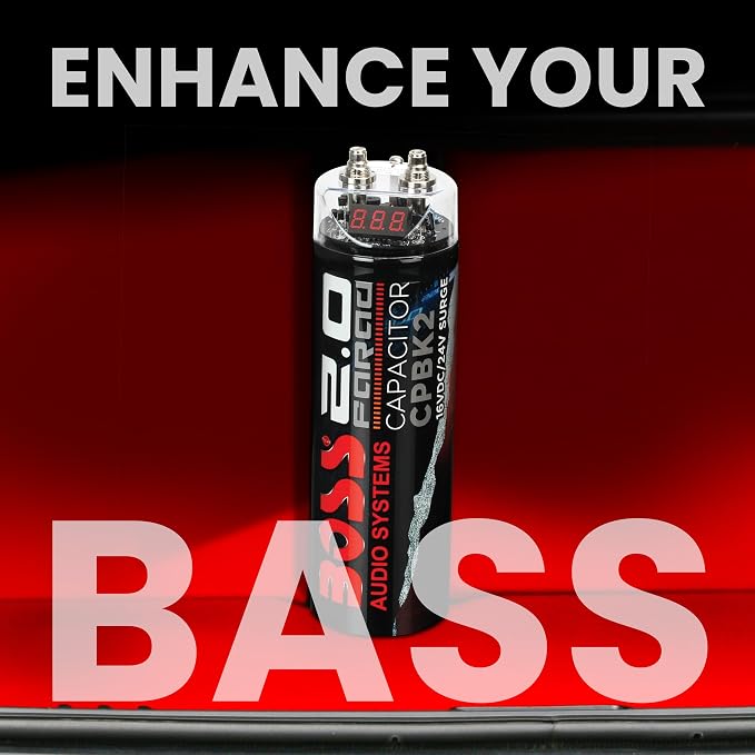 CPBK2 Car Capacitor - 2 Farad, Energy Storage, Enhance Bass From Stereo, 3 Digit Voltage Display, Charging Status LED