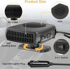 12V Car Heater, 200W Car Heaters That Plug Into Cigarette Lighter Portable electric Heaters for Cars, Car Defroster Windshield Demister, Auto Defogger 360° Rotatable With Ergonomic Handle