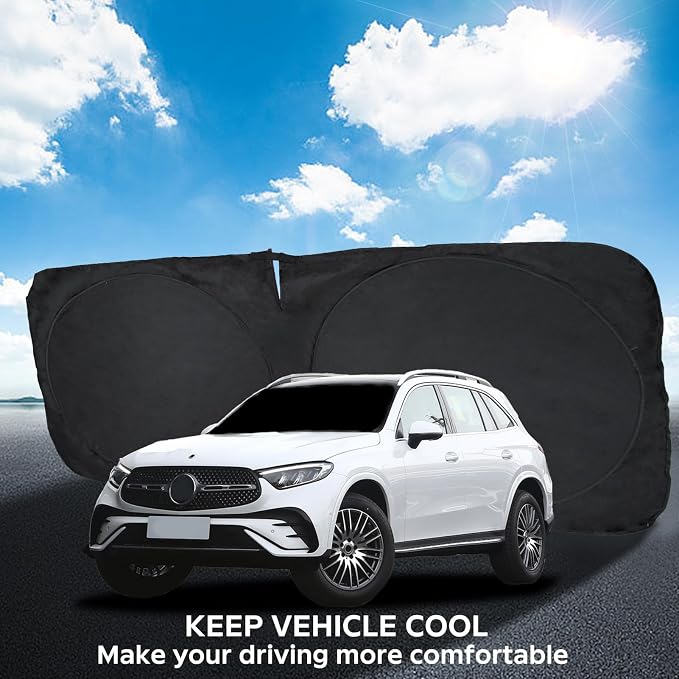 for GLC Windshield Sunshade Foldable Sun Shade Custom-fit for Mercedes Benz 2016-2022 GLC SUV GLC300 Windshield Cover Car Front Window Sun Visor Shield Keeps Your Vehicle Cool Accessories