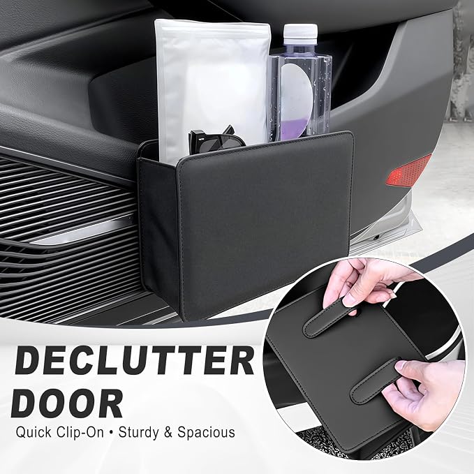 Foldable Car Trash Can, Leather Waterproof Garbage Organizer Holder for Car Interior Hanging with One Trash Bag, Hanging Dustbin Container for Truck & SUVs (Black)