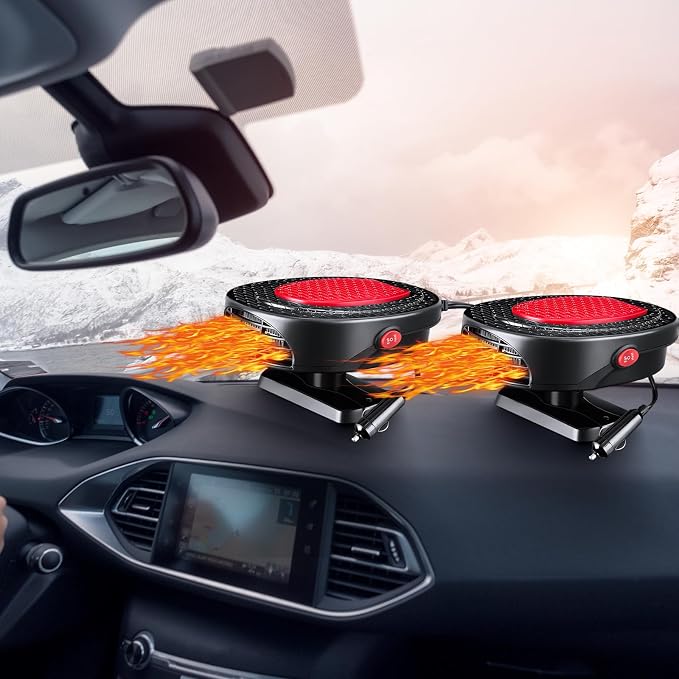 2 Pcs Portable 2 in 1 Car Heater 12v 150w Car Heater Plug in Cigarette Lighter Defroster Windshield 360 Degree Rotation Fan Auto Demister Cooling Air Circulator(Red, Black)
