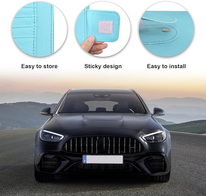 2PCS Small Leather Car Sun Visor Organizer, Multifunctional Auto Visor Document Holder with Sunglasses Clip, Universal Car Interior Organizer for Drving License, Card, Pen (Blue)
