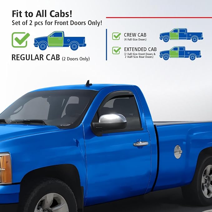 Goodyear Shatterproof in-Channel Window Deflectors for Trucks GMC Sierra 2007-2013 Regular Cab, Rain Guards, Vent Visors Deflector, Truck Accessories, 2pcs- GY003401LPv