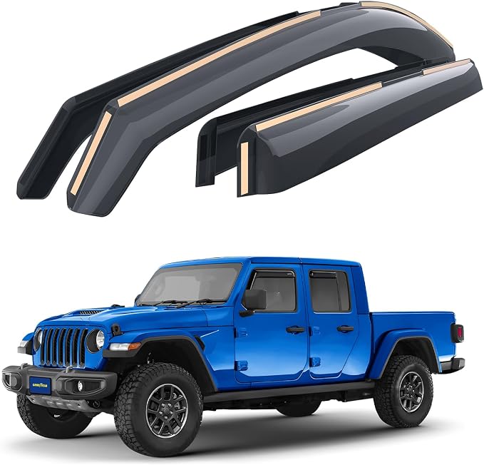 Goodyear Shatterproof in-Channel Window Deflectors for Jeep Gladiator 2020-2026, Rain Guards, Window Visors for Cars, Vent Deflector, Car Accessories, 4 pcs - GY008509