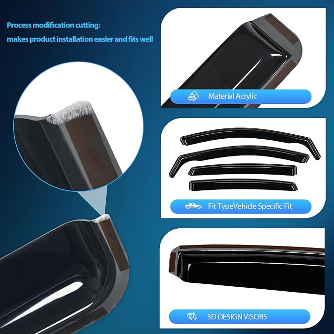 in Channel Window Visors for Chevrolet (Chevy) Malibu 2016-2024 2025 Side Window Deflectors Rain Guards, Smoke Tint, Reduce Wind Noise, Car Wash Safe, 4PCS