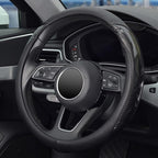 Car Steering Wheel Cover Universal 14 1/2"-15" Leather Carbon Fiber Anti-Slip Car Accessories, Black