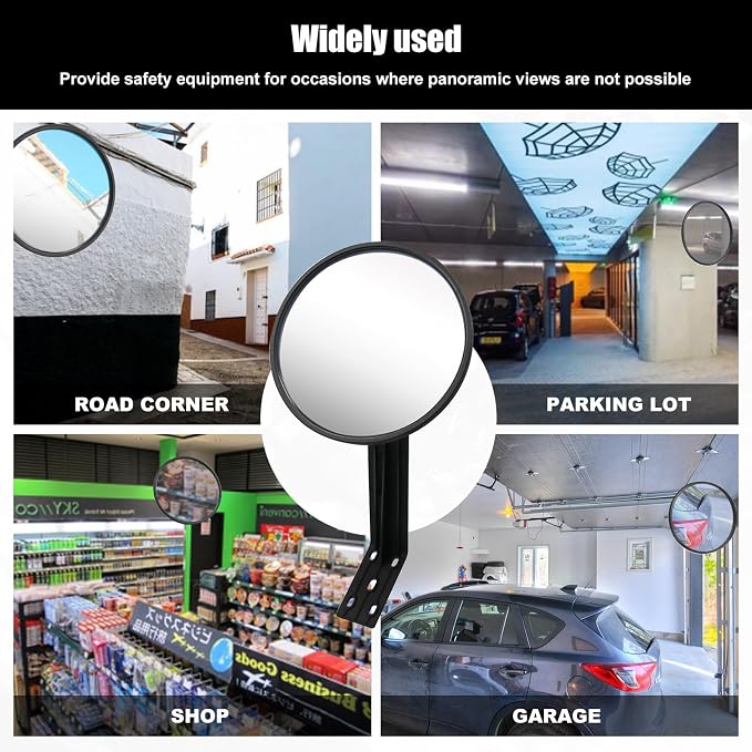 8 Inch Convex Mirror Outdoor with Adjustable Wall Fixing Bracket,Blindspot Traffic Mirror for Driveway Garage Park Outdoor Wide Angle View Curved Security Blind Spot Mirrors