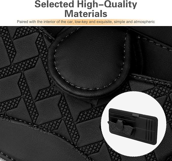 Car Sun Visor Organizer, Multi-Function Leather Car Visor Storage Pouch for Sunglasses Cards Licenses Pens, Multi-Pocket Visor Organizer, Universal for SUV, Sedan, Truck (Black)