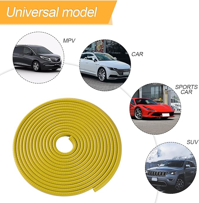 Car Door Edge Guards, 16Ft Rubber Seal Car Door Edge Trim, U Shape Door Edge Protector Guard, Aluminum Weather Proofing Automotive Door Edge Molding Protection for Most Car (Yellow)