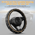Bling Car Steering Wheel Cover, Non-Slip Elastic Stretch Leather Auto Steering Wheel Protector, Sparkling Diamond Vehicle Decor Accessories for Women Girls, Universal for Vehicles (Beige)