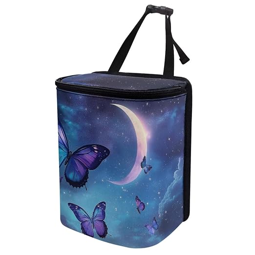 Butterfly Moon Cloud Galaxy Print Car Trash Can with Lid, Leak Proof Auto Trash Bag Hanging Vehicle Garbage Can Multipurpose Storage Container for Back Seat Road Trip
