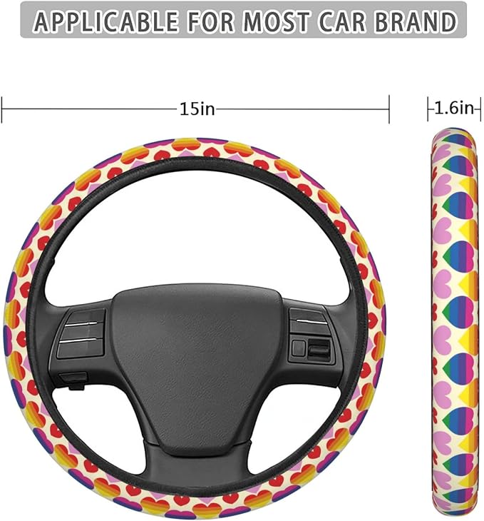 Rainbow Love Steering Wheel Covers Anti-Slip Elasticity Car Accessories Steering Wheel Protector Universal 15 Inch for Cars SUV Vehicle Truck