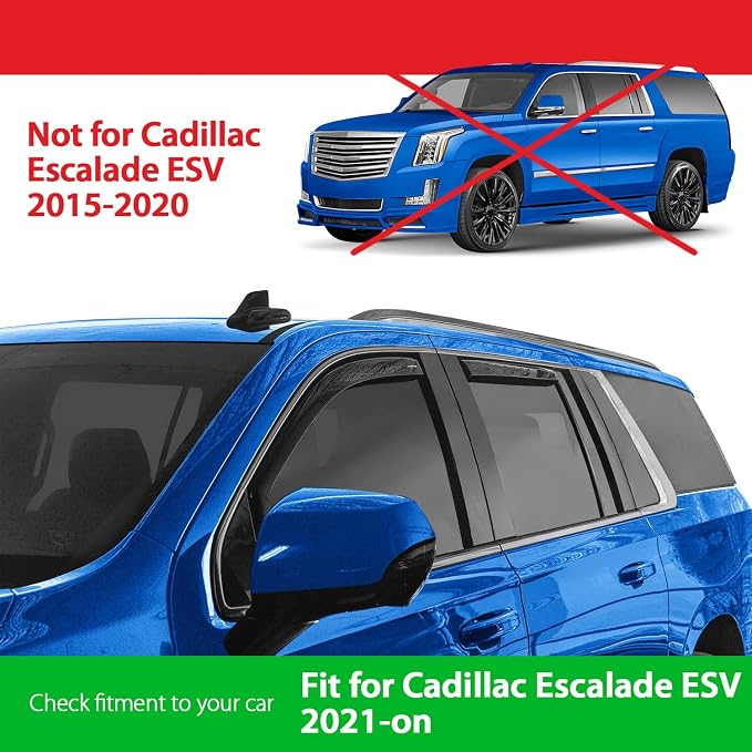 Goodyear Shatterproof in-Channel Window Deflectors for Cadillac Escalade ESV 2021-2026, Rain Guards, Window Visors for Cars, Vent Deflector, Car Accessories, 4 pcs - GY008000