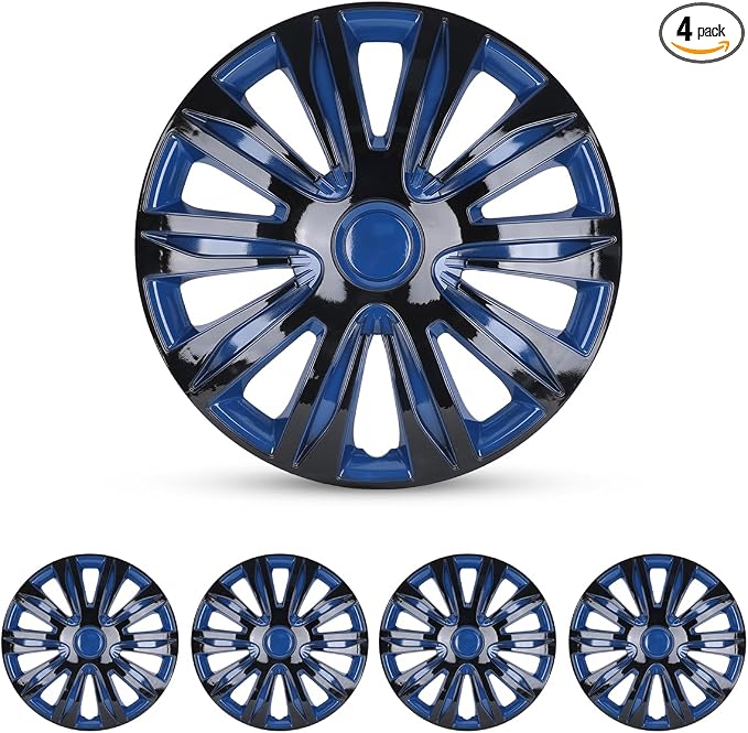 17 Inch Hubcaps Set of 4 Universal Wheel Rims Cover Hubcaps | Snap On Car Truck SUV Steel Wheels Hubcap and Durable ABS+PC Material (17-Inch-B, Blue)