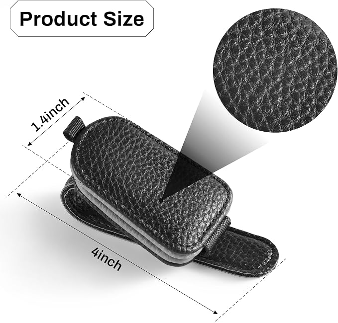 Sunglasses Holder for Car, Leather Magnetic Buckle Sun Visor Sunglass Clip, Ticket Card Storage Glasses Clip, Car Interior Accessories for Men and Women（Black-Gray）