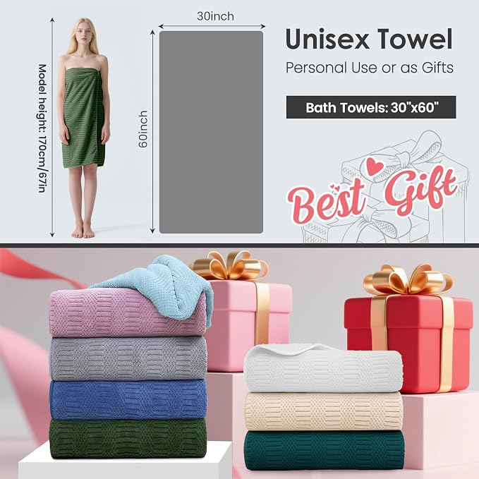 Microfier Bath Towels Set of 2, Large Microfier Body Towel for Adult, 30" x 60", Oversized, Soft, Super Absorbent, Fast Drying, Use for Sauna,Gym,Sport, Fitness, Yoga, Diamond Cross Grid Camel