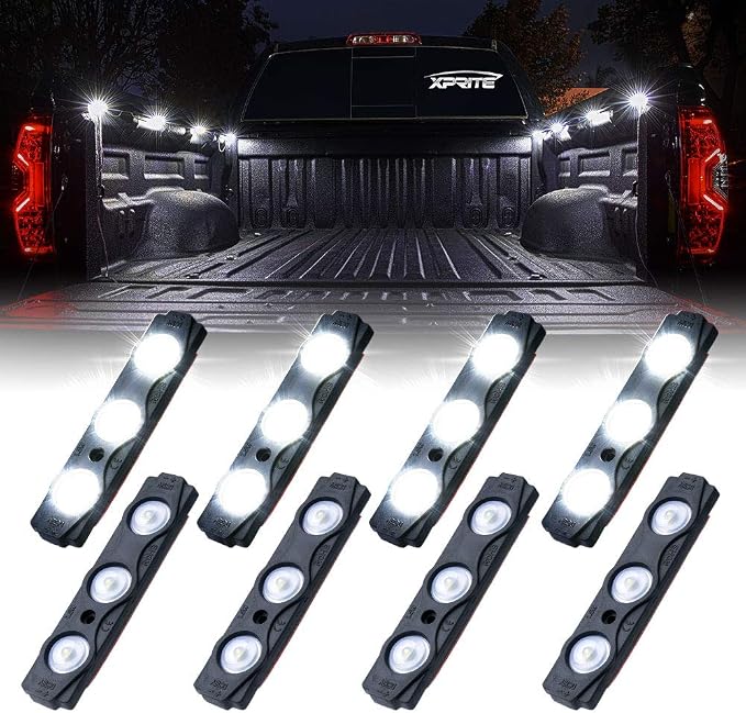 White Truck Pickup Bed Light Kit, 24 Led Cargo Rock Lighting Kits w/Switch for Van Off-Road Under Car, Side Marker, Foot Wells, Rail Lights - 8 PCS