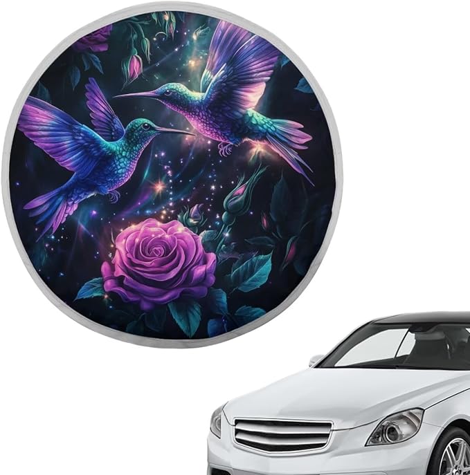 Hummingbird Rose Steering Wheel Cover Sun Shade 17 inch Anti-Heat Steering Wheel Sunshade,Block UV Rays Cool in Summer,Steering Wheel Accessories for Women,Universal for Cars SUV Truck Van