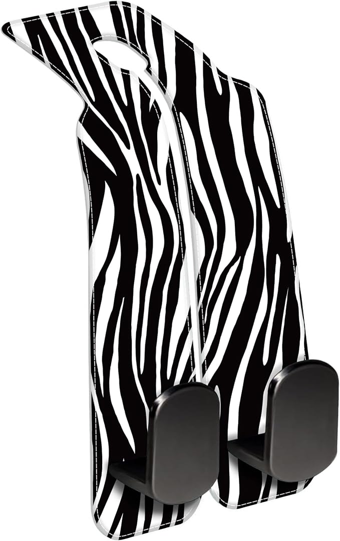 Purse Hook for Car Abstract Black Zebra 1 Pack Headrest Back Seat Hook Premium Leather Double Metal Hanger Storage Pack Bag Purse Holder Car Interior Accessories