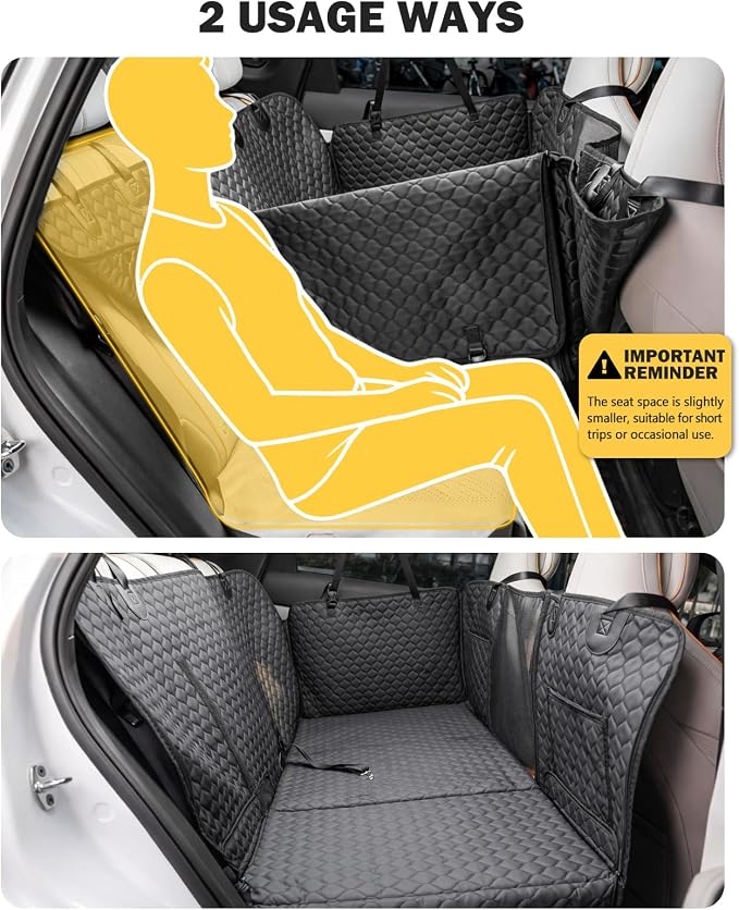 Dog Seat Cover for Back Seat, PU Dog Car Seat Cover Holds 420 lbs, Material Waterproof, Anti Scratch, Easy to Use and Clean, Hard Bottom Back Seat Extender for Dogs, Comfortable Car, SUV, Truck