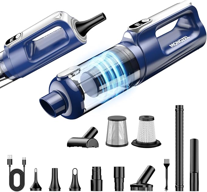 Car Vacuum Cleaner High Power, 18000Pa 2 in 1 Vacuum Cleaner&Air Duster, 130W Brushless Motor Handheld Vacuum Cordless with 7800mAh Battery, LED Light, Multi-Nozzles for Car, Home, Office, Pet