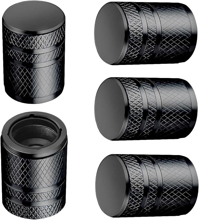Tire Valve Stem Caps - (5 Pack) Metal Air Caps with Plastic Liner, Corrosion Resistant, Leak-Proof, Universal Stem Covers for Cars Trucks Motorcycles and Bikes - Black