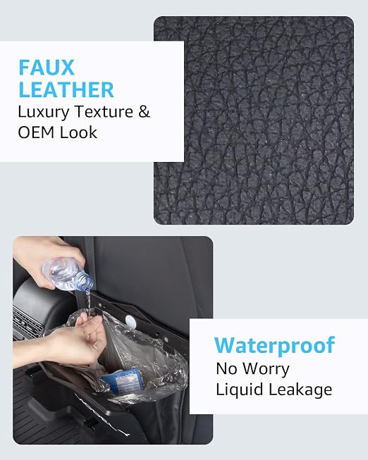 Trash Can for Tesla Model Y 2020-2026 Garbage Bag [Strong Magnetic Buckle] with LED Light 1PCS Backseat Hanging Garbage Bin Waterproof Faux Leather Model Y Interior Accessories 2.5 Gallons