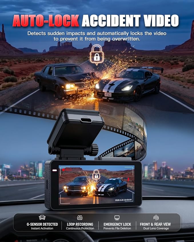 Dash Cam Front and Rear, 4K Ultra HD,5G Wi-Fi,24H Parking Mode | Road Rage Witness Blind Spot Guard, Hit-and-Run Catcher, Scam Defense,3.69in IPS LCD,Built-in GPS Logger, Dual HDR - Charcoal