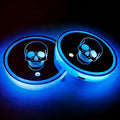2Pcs Skull LED Car Cup Holder Coasters 7 Colors 3 Modes Lights Up Cups | with USB of Car Accessories for SUV Trucks Sedans, Waterproof Interior Atmosphere Lamp, Skeleton Gifts for Women Men