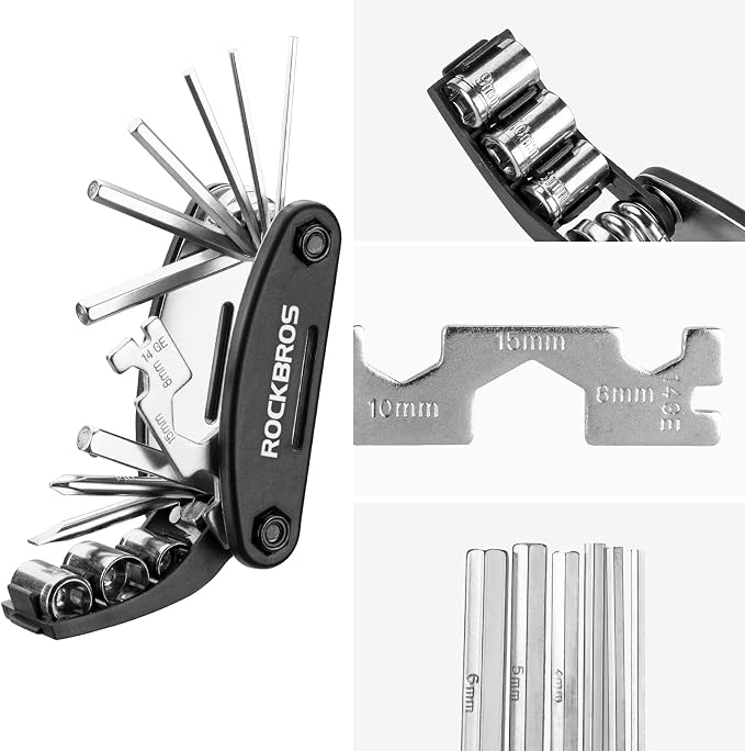 16 In 1 Multi-Function Bike Tool Kit - Allen Wrench, Tire Levers | Portable, Foldable, High Quality Steel,Bike Multitool Cycling Tool Kit