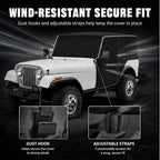 600D Cab Cover Windproof Sunshade Cover Compatible with Jeep Wrangler CJ7 1976-1986 2 Door, 6-Layer Protection Frost Wiper & Mirror Covers Protect from Sunshine, UV, Snow, Rain
