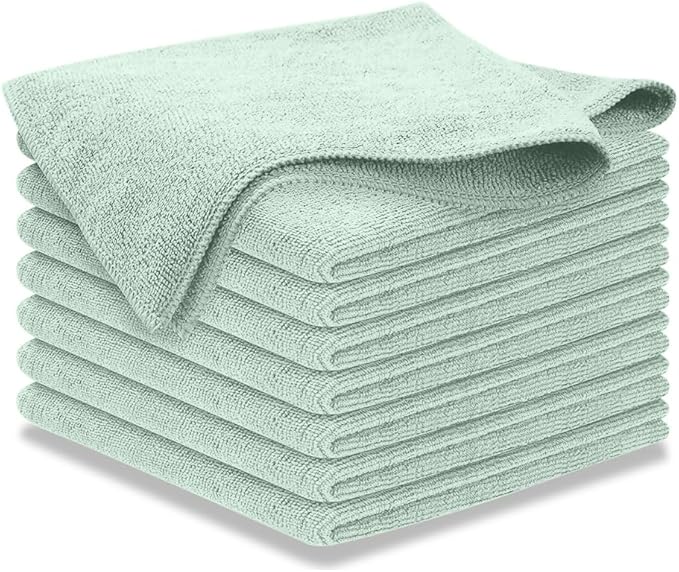 Microfiber Cleaning Cloth - Sea Green - 8Pcs (12.5x12.5 inch) High Performance - 1200 Washes, Ultra Absorbent Car Towel Traps Grime & Liquid for Streak-Free Mirror Shine - car Washing Cloth