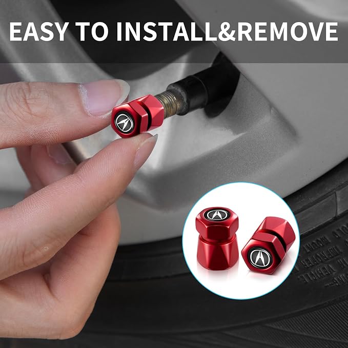 Tire Valve Stem Caps for Acura Metal Car Wheel Air caps Auto Valve Stem Caps Accessories 4 Pcs (red)