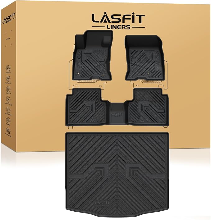 Floor Mats and Cargo Liner for Ford Escape Hybrid 2020-2025 2026(NOT for Gasoline Models) All Weather Protector TPE Custom Fit Car Floor Liners, 1st & 2nd Row & Trunk Set, 4PCS Black