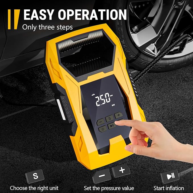 AC/DC Tire Inflator Portable Air Compressor, Dual Power for Home 110V AC and Car 12V DC Air Pump with Pressure Gauge, Auto Shutoff, Tire Pump for Car Motorcycle Bicycle and Other Inflatables