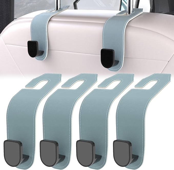 4 Pcs Seat Headrest Hook for Car, Seat Back Hanger Holder Hooks, Hanger Storage Organizer for Purse Bags Coat, Car Interior Accessories Leather Hidden Hook