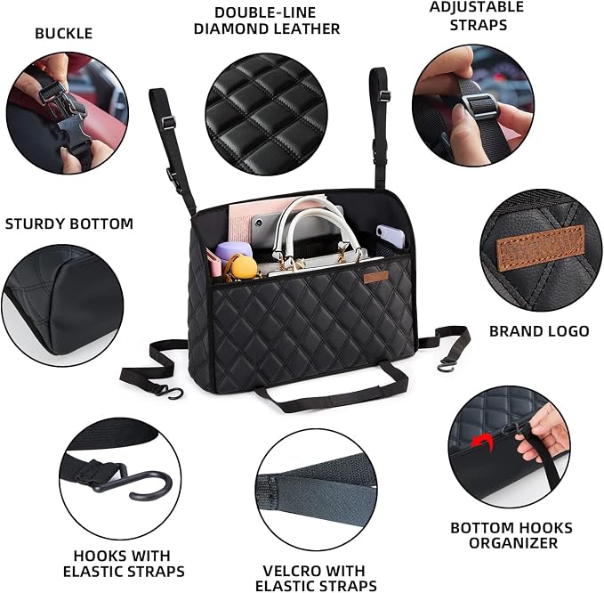 Car Net Pocket Handbag Holder Between Seats Back Storage Organizer Purse Holder for Console Front Seat Storage Barrier