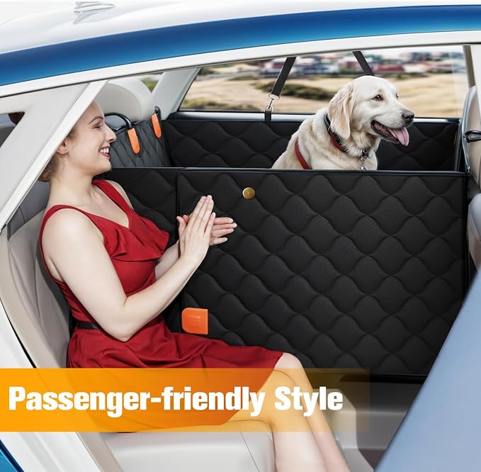 Convertible Back Seat Extender for Dogs, Dog Car Seat Cover Hard Bottom Holds 400 lbs, Waterproof Dog Hammock Backseat Protector with Mesh Window for Cars, Trucks and SUVs