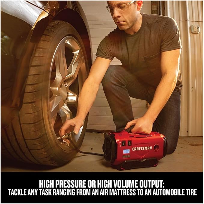 V20 Tire Inflator Portable Air Compressor, Car Air Pump, 3 Modes Tire Pump: Cordless, 120V Corded, and 12V Car Adapter, Battery Sold Separately (CMCE520B)