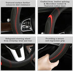 Leather Splicing Black Red Car Steering Wheel Cover,14.5-15 Inch Universal Microfiber Leather Covers Breathable Anti-Slip Odorless Steering Wheels Accessories for Men Women