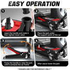 3 Ton Low Profile Floor Jack, Heavy Duty Steel Hydraulic Car Jack with Dual Pistons Quick Lift Pump, Hydraulic Racing Floor Jack, Lifting Range 3" to 20", Black/Red