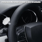 D Shaped Steering Wheel Cover, Flat Bottom Car Wheel Cover 14 1/2-15 inch (37-39 cm), Non-Folding Packaging, Microfiber Leather, Black