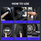 Tire Inflator Portable Air Compressor, Air Pump for Car Tires, 9.84Ft Cord-12V DC-Powered Auto Pump with Digital Pressure Gauge, LED Light-Car Accessories for Car, Motorcycles, Bicycle, Ball, Balloons