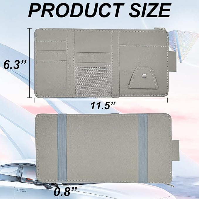 Car Sun Visor Organizer with Zipper Pocket, Auto Interior Accessories Pocket Organizer Car Truck Visor Storage Pouch Holder for Cards, Pens, Sunglasses and Document - Gray