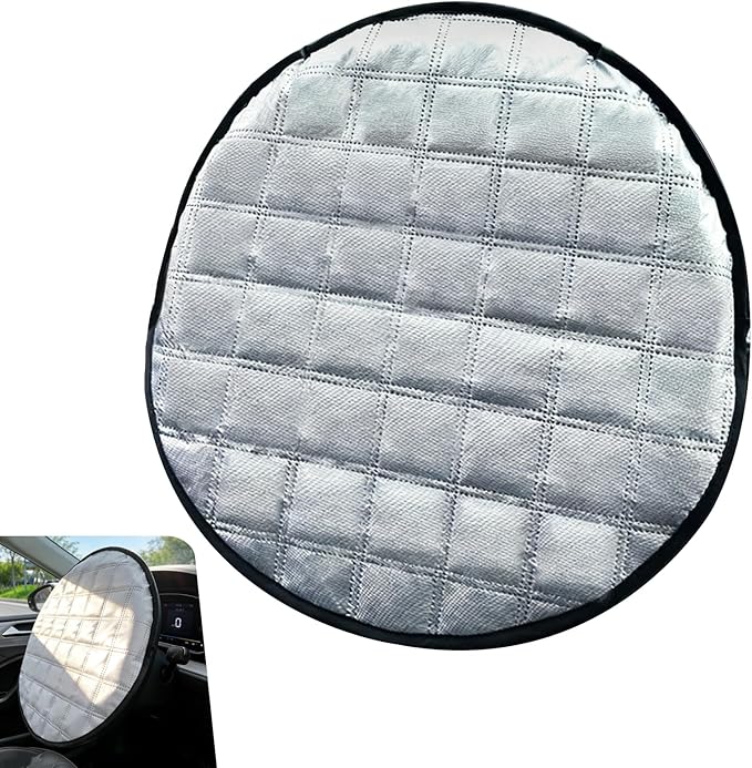 1 PC Car Steering Wheel Sun Shade, 16.93" Aluminum Foil Material Car Driving Handle Cover, Thickened Slip-on Steering Wheel Sunshade Protector, Universal for Most Cars SUVs Trucks (Silver)