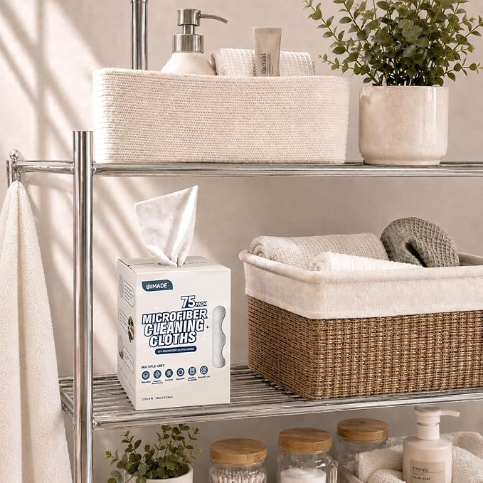 Microfiber Cleaning Cloth, 75 Sheets Microfiber Towels for Cars Commercial Grade Washcloths Lint-Free Bulk Shop Towel Cleaning Rags for Household Restaurant Garage Housekeeping, 11"x 9", White