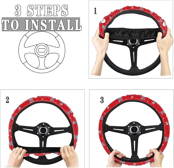 Car Steering Wheel Covers 14-15" inch for Most Car Sedans SUVs | Santa Claus American 250th Print, Women Men Car Interior Accessories Universal Fit Auto, Suvs, Truck